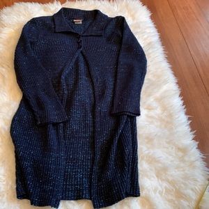 Girls long cardigan navy/turquoise sparkle sweater